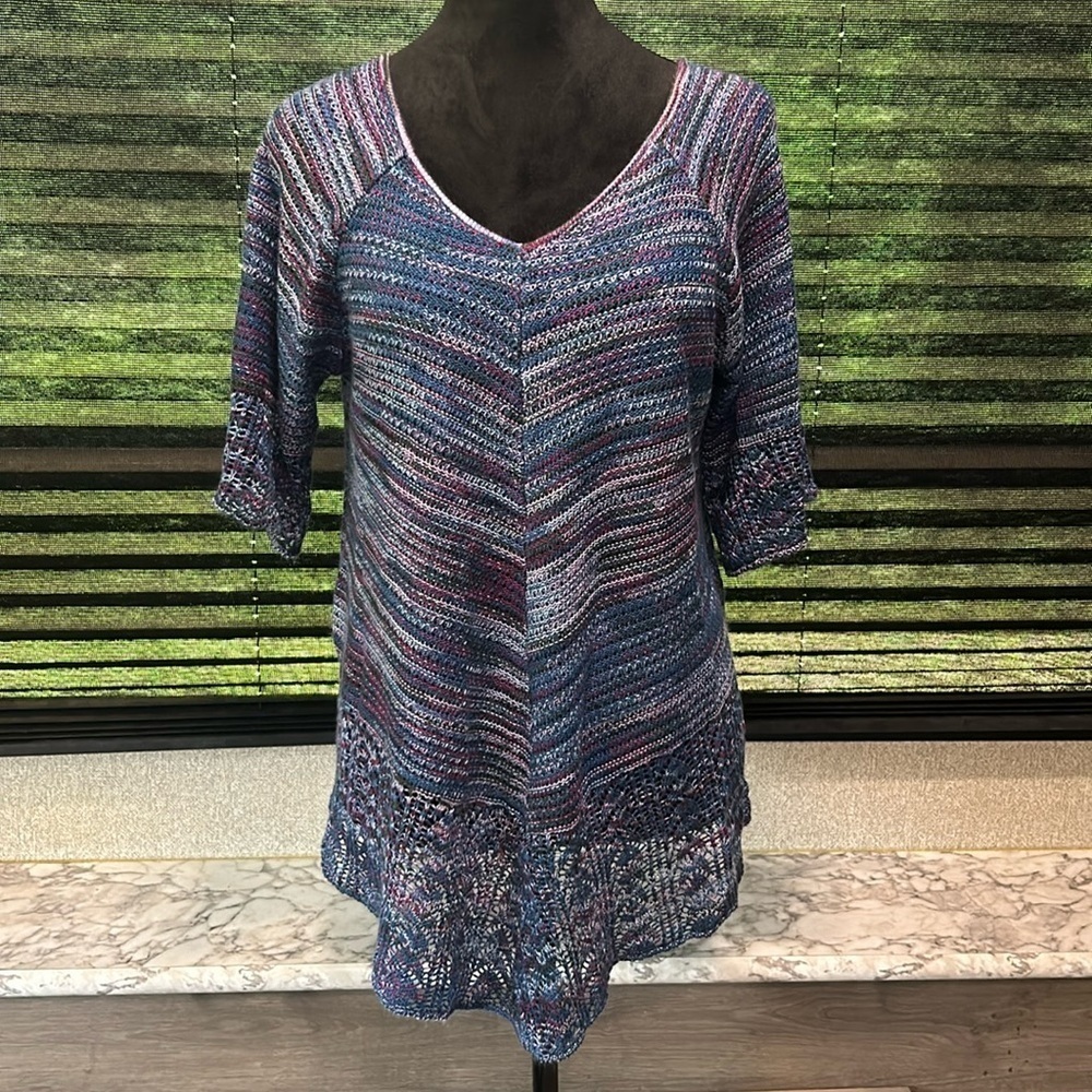99 Jane‎ Street Women’s 100% Acrylic V-Neck Purple Blue Knit Shirt Size Large